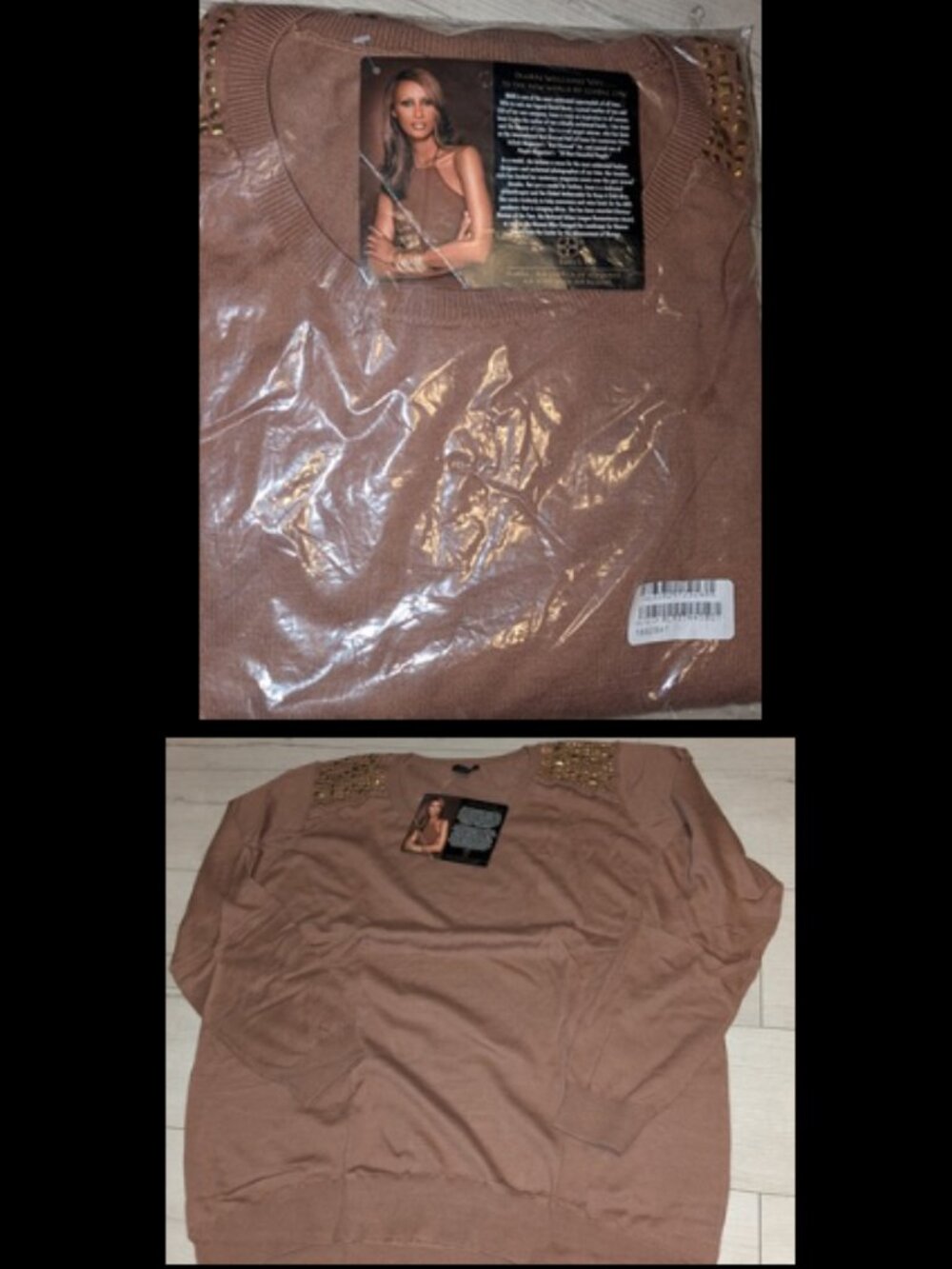 IMAN Brown Plus Size Sweater With Rhinestone Studes Womens Size 3X - NWT